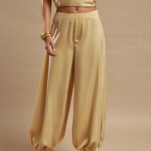 Yellow Casual Women's Satin Pant Set